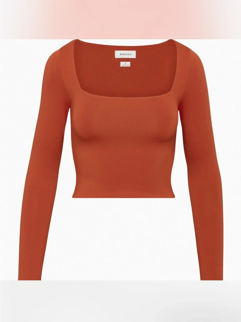 Aritzia Babaton Contour Squareneck Long Sleeve Top Rust Burnt Red L